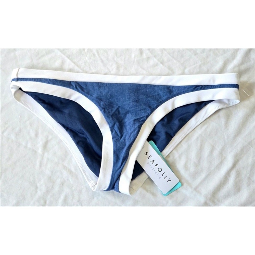 NWT Seafolly Block Party 10 USA Colorblock Bikini Swim Bottom Blue 132808